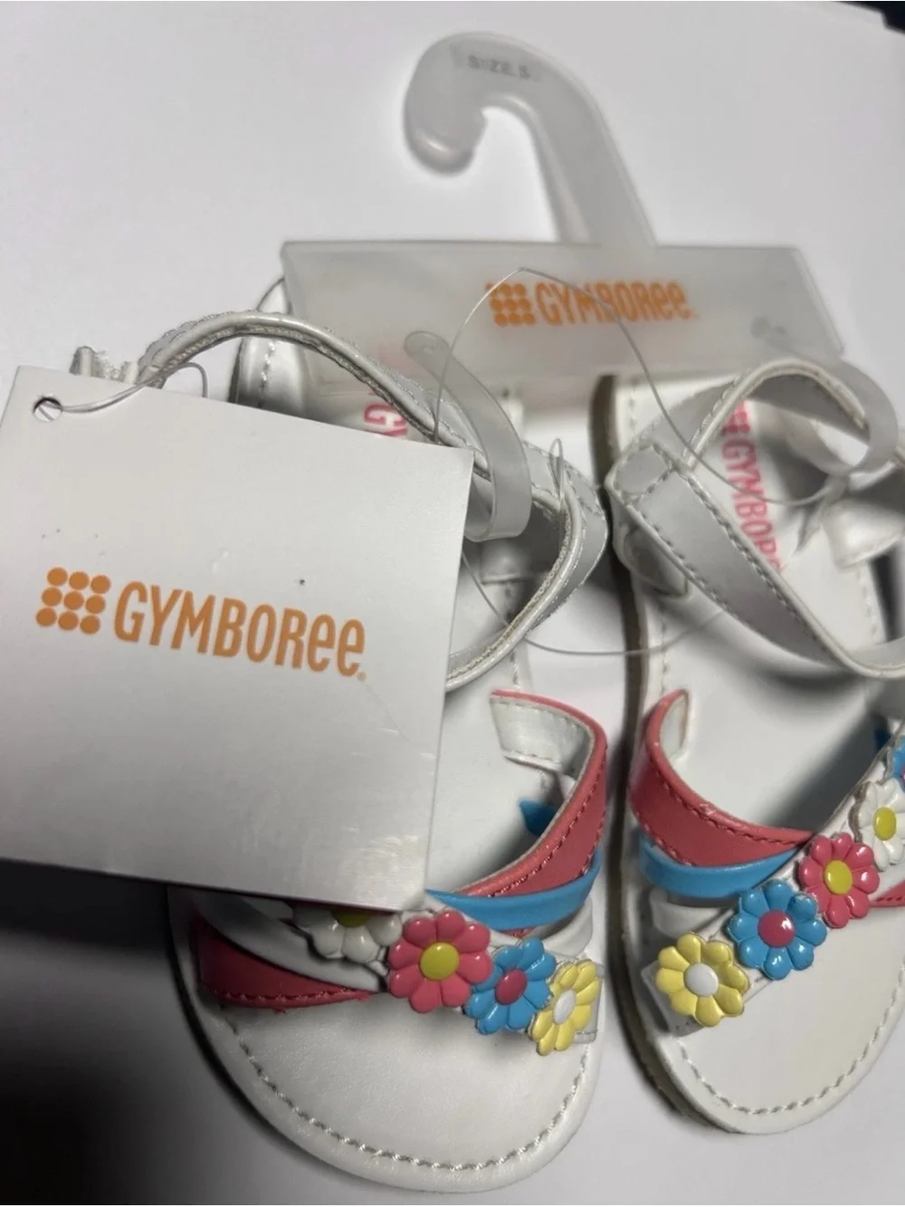 GYMBOREE Toddler Size 5 White Sandals with Pastel Floral Embellishment